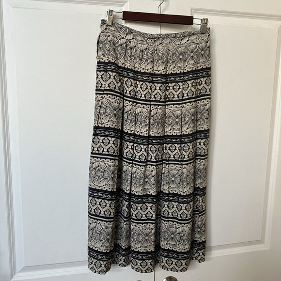 Vintage 90s Midi Maxi Pleated Skirt Womens 10 Hippie Boho Stripe Geometric Flora - Picture 2 of 9